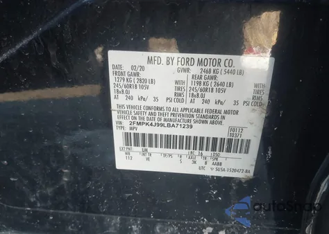 2020 Ford Edge Sel z USA, uszkodzony, nr VIN 2FMPK4J99LBA71239